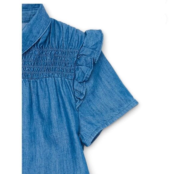 Girls Denim Ruffle Shirt Dress with Short Sleeves, Size XL - Picture 6 of 6